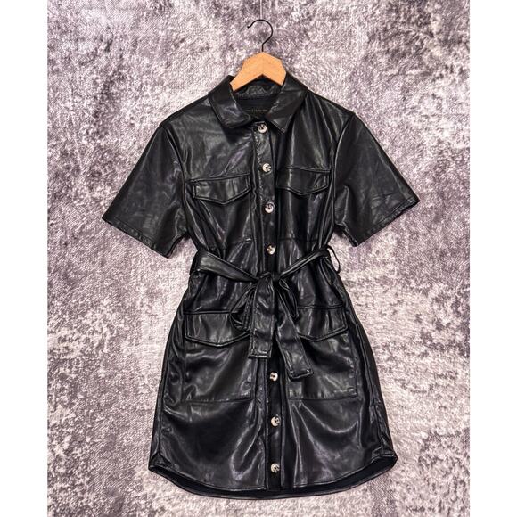 House of Harlow 1960 Dresses & Skirts - House of Harlow Dress XS Womens Black Vegan Leather Button Up Belted Mini